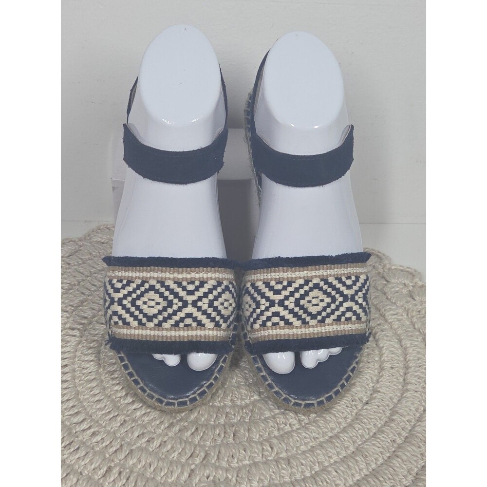 Andre Assous Navy Tan Wedge Slingback Suede 6